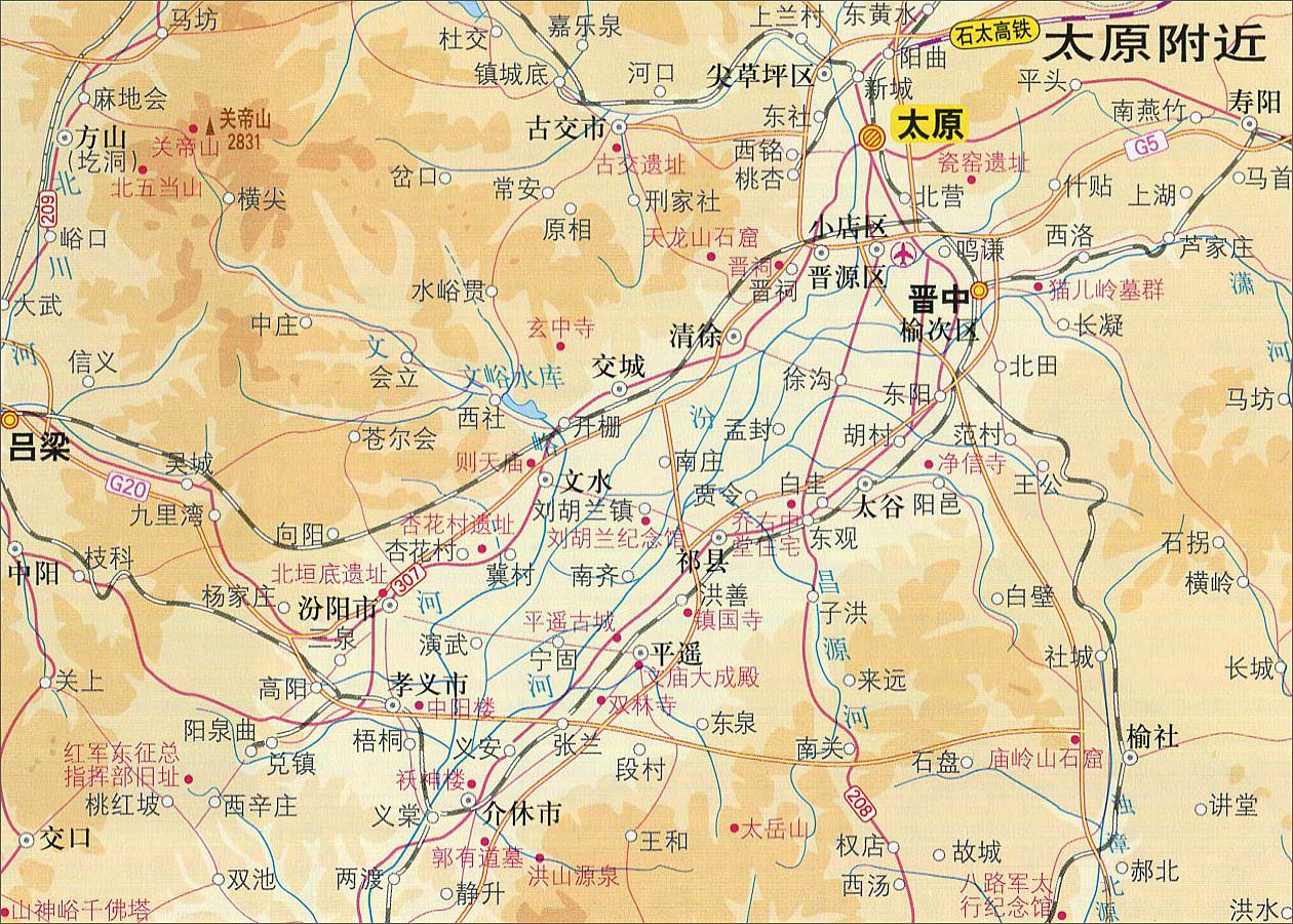 太原附近地图地形版_太原市地图查询