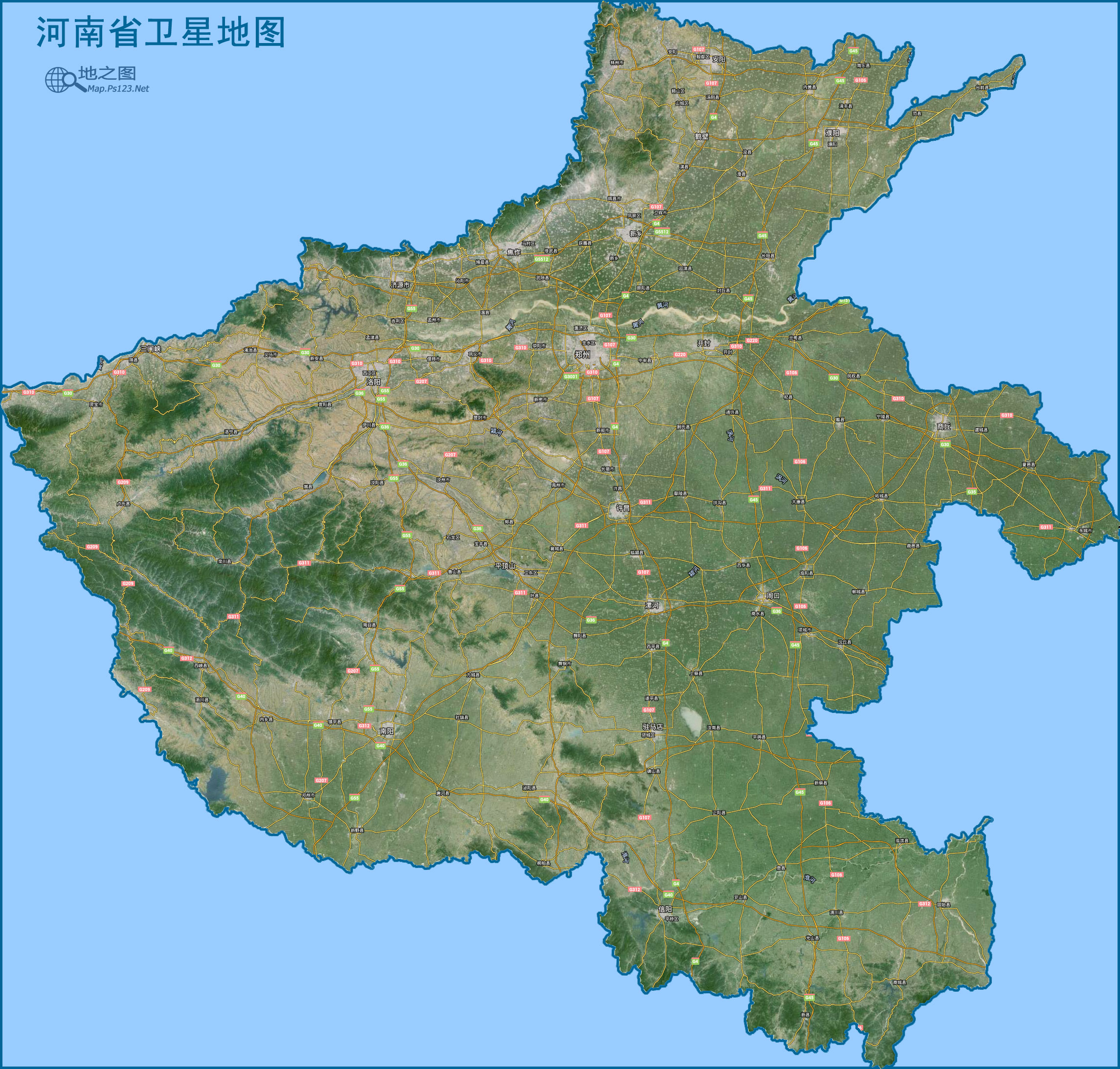 河南地图(卫星图)图片
