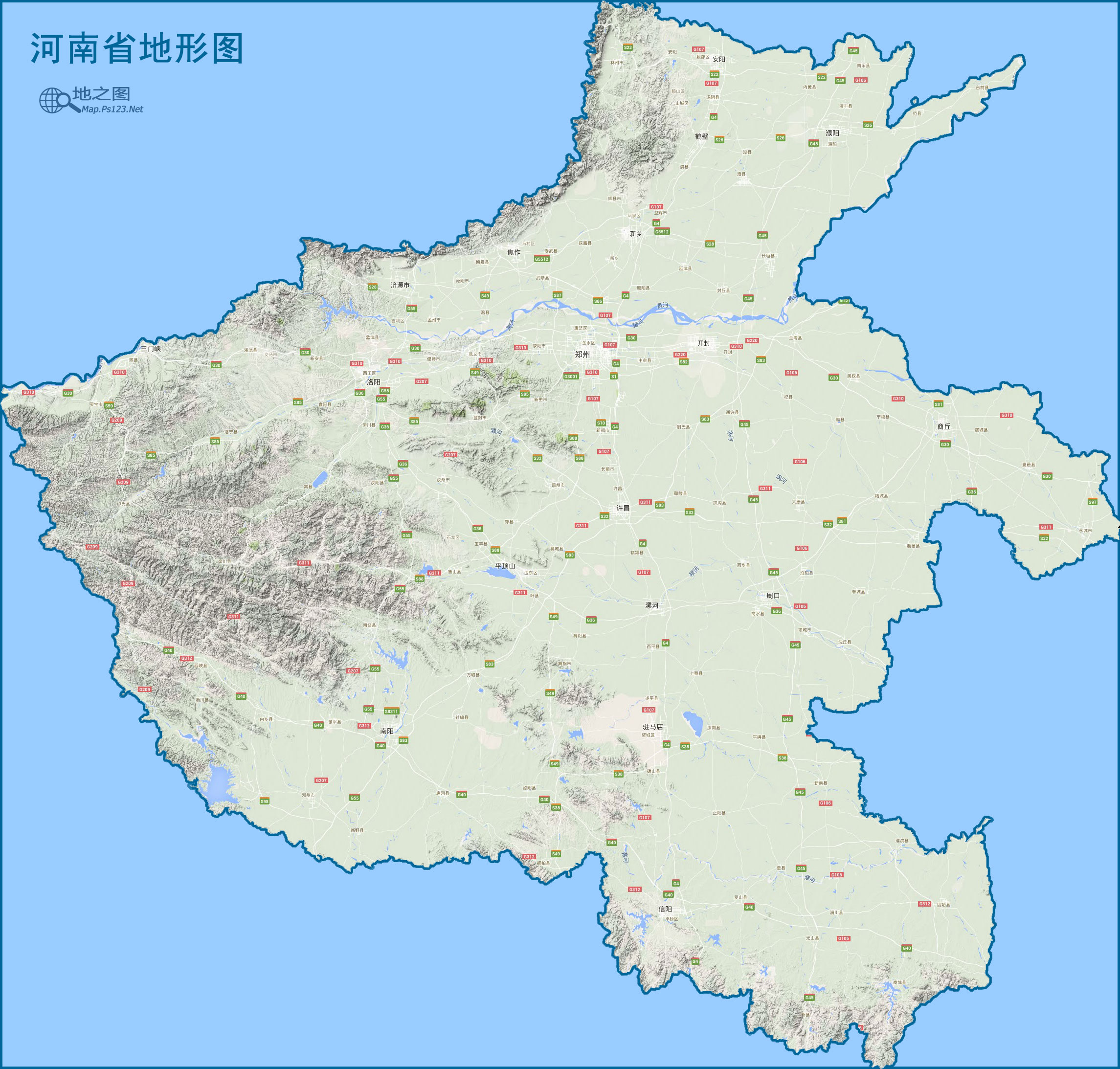 河南地图(地形图)图片