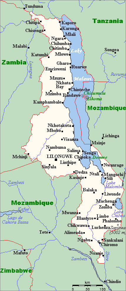 马拉维行政区划图